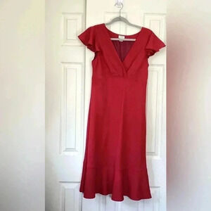 J Crew Sleeveless Red V Neck Midi Dress with side zipper Size 6
